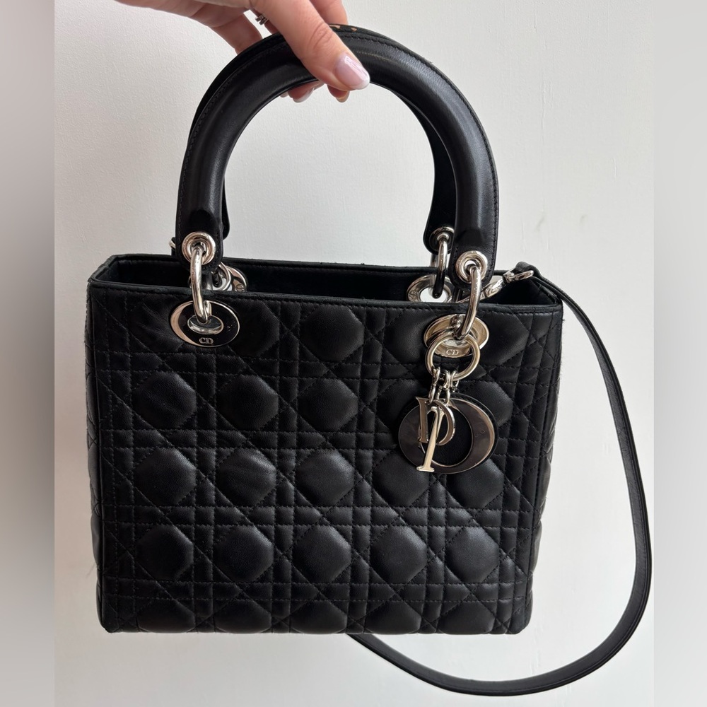 Dior Lady Dior Medium Black Quilted Shoulder Bag with Cannage Pattern